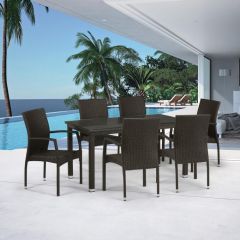 Комплект плетеной мебели T256A/YC379A-W53 Brown (6+1) + подушкина стульях в Салехарде - salekhard.mebel24.online | фото