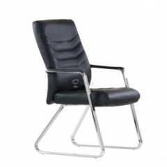Кресло Barneo K-25 для посетителей и переговорных (хром, черная экокожа) в Салехарде - salekhard.mebel24.online | фото 1