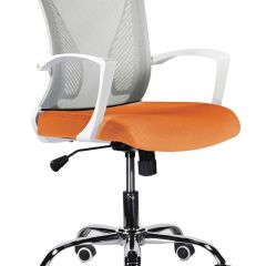 Кресло BRABIX "Wings MG-306", пластик белый, хром, сетка, серое/оранжевое, 532011 в Салехарде - salekhard.mebel24.online | фото