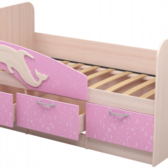 Кровать Дельфин 1,6 (Дуб молочный/фасад - Ламарти розовый) в Салехарде - salekhard.mebel24.online | фото