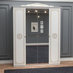 Шкаф 4-х дверный с зеркалами (12.244) Грация (белый/золото) в Салехарде - salekhard.mebel24.online | фото