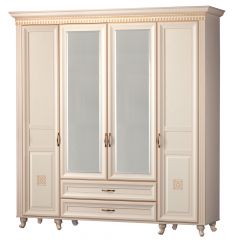 Шкаф для одежды 4-дверный с зеркалом №493 Марлен кремовый белый в Салехарде - salekhard.mebel24.online | фото