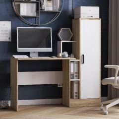 Стол компьютерный СКМ-2 ЛДСП Белый/Дуб сонома в Салехарде - salekhard.mebel24.online | фото 1
