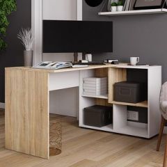 Стол компьютерный угловой СКМУ-4 Белый/Дуб сонома в Салехарде - salekhard.mebel24.online | фото