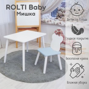 Детский комплект стол и стул «Мишка» Rolti Baby  (голубая столешница/голубое сиденье/белые ножки) в Салехарде - salekhard.mebel24.online | фото 1