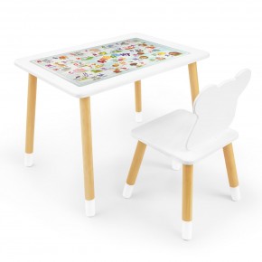 Детский комплект стол и стул Мишка Rolti Baby с накладкой Алфавит (белая столешница/белое сиденье/береза ножки) в Салехарде - salekhard.mebel24.online | фото