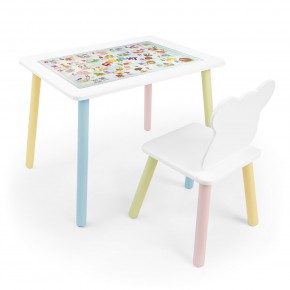 Детский комплект стол и стул Мишка Rolti Baby с накладкой Алфавит (белая столешница/белое сиденье/цветные ножки) в Салехарде - salekhard.mebel24.online | фото
