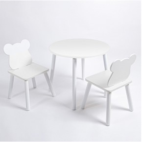 Комплект детский стол КРУГЛЫЙ и два стула МИШКА ROLTI Baby (белая столешница/белое сиденье/белые ножки) в Салехарде - salekhard.mebel24.online | фото