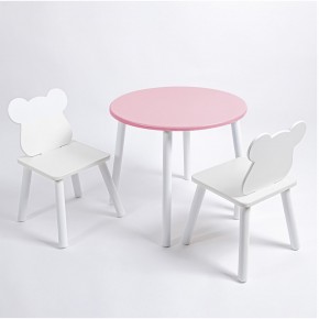 Комплект детский стол КРУГЛЫЙ и два стула МИШКА ROLTI Baby (розовая столешница/белое сиденье/белые ножки) в Салехарде - salekhard.mebel24.online | фото