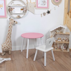 Комплект детский стол КРУГЛЫЙ и стул КОРОНА ROLTI Baby (розовая столешница/белое сиденье/белые ножки) в Салехарде - salekhard.mebel24.online | фото 1