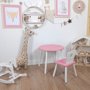 Комплект детский стол КРУГЛЫЙ и стул КОРОНА ROLTI Baby (розовая столешница/розовое сиденье/белые ножки) в Салехарде - salekhard.mebel24.online | фото 1