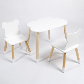 Комплект детский стол ОБЛАЧКО и два стула МИШКА  ROLTI Baby (белая столешница/белое сиденье/береза ножки) в Салехарде - salekhard.mebel24.online | фото