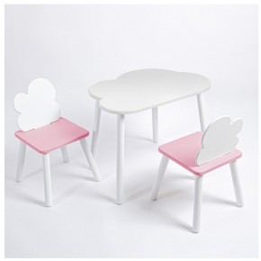 Комплект детский стол ОБЛАЧКО и два стула ОБЛАЧКО ROLTI Baby (белая столешница/розовый сиденье/белые ножки) в Салехарде - salekhard.mebel24.online | фото