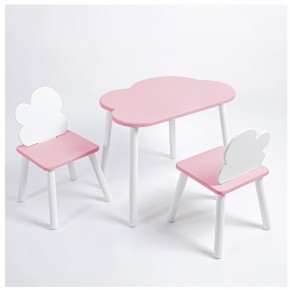 Комплект детский стол ОБЛАЧКО и два стула ОБЛАЧКО ROLTI Baby (розовая столешница/розовое сиденье/белые ножки) в Салехарде - salekhard.mebel24.online | фото
