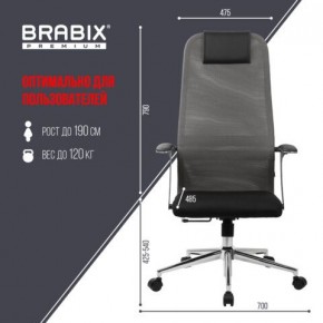 Кресло офисное BRABIX PREMIUM "Ultimate EX-801" хром, плотная двойная сетка Х2, черное/серое, 532918 в Салехарде - salekhard.mebel24.online | фото 5