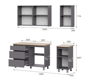 Кухонный гарнитур ДЕНВЕР (1600) Графит серый/Дуб Сонома в Салехарде - salekhard.mebel24.online | фото 2