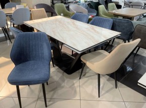 Стол Ниагара 140 БЕЖЕВЫЙ МРАМОР, стекло / ЧЕРНЫЙ М-City в Салехарде - salekhard.mebel24.online | фото 2