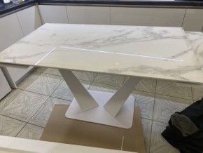 Стол Ниагара 140 БЕЛЫЙ МРАМОР, стекло / БЕЛЫЙ, М-City в Салехарде - salekhard.mebel24.online | фото 4