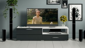 Тумба под ТВ Ларго 1,4, цвет корпус белый/фасады МДФ чёрный глянец, ШхГхВ 140х46х35 см., НЕ универсальная сборка в Салехарде - salekhard.mebel24.online | фото 12